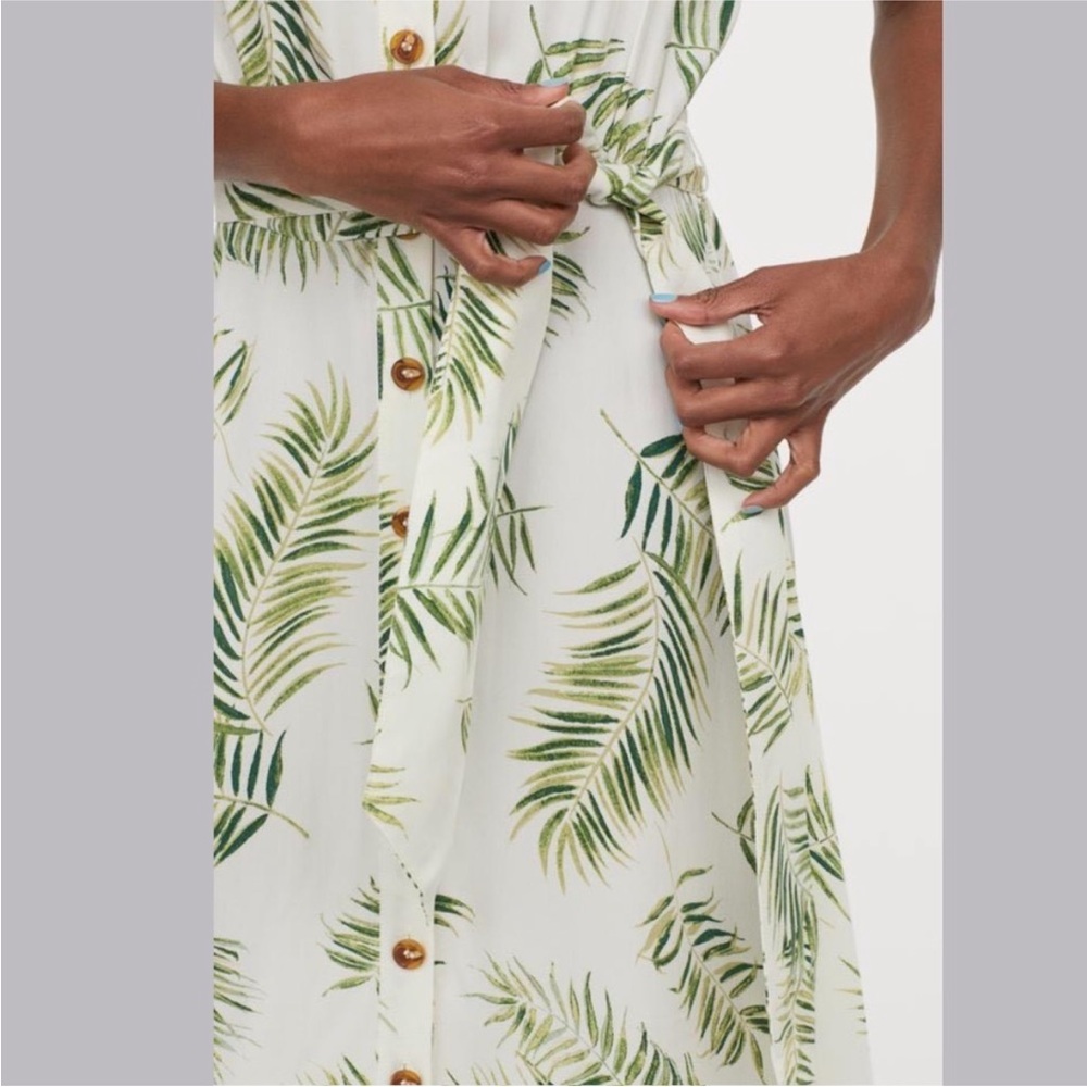 H&M Dress Tropical Leaf Print Button-Down Size 10 - Picture 4 of 11